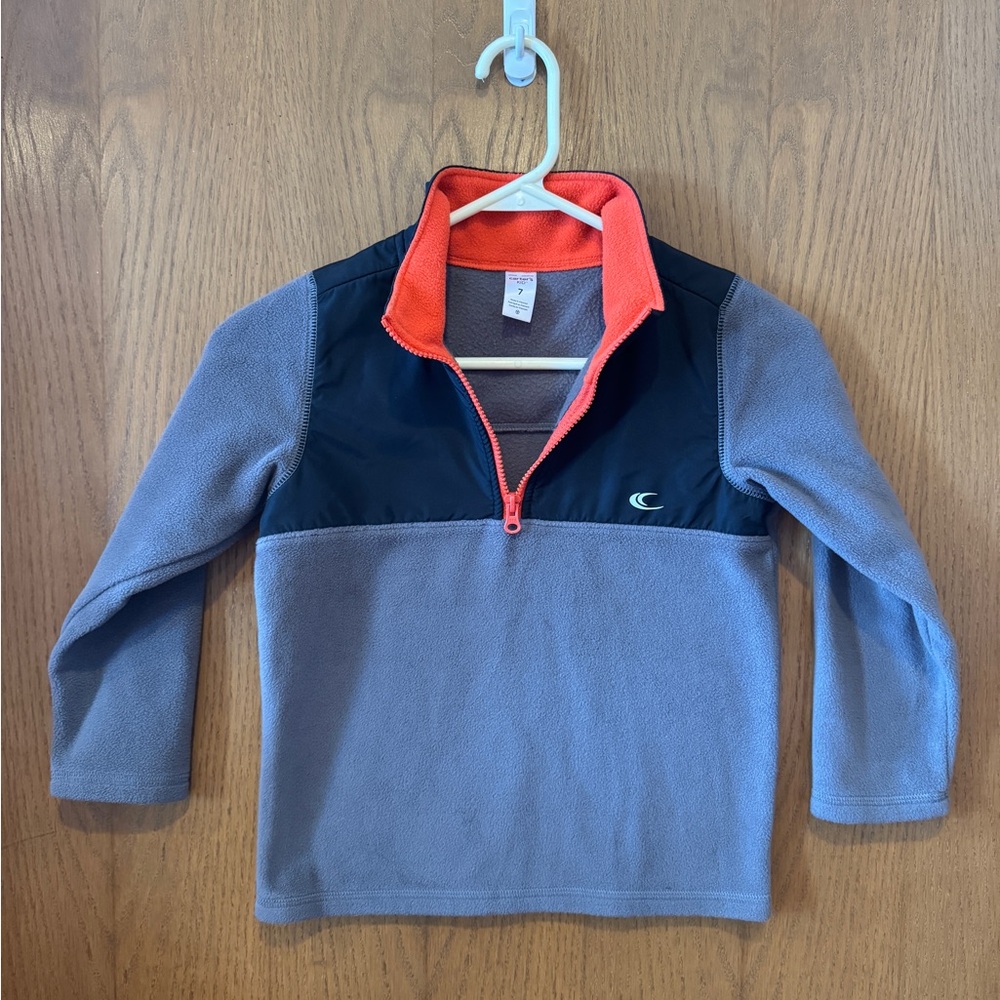 Carter’s Kid Boy Fleece Quarter Zip Pullover Sweater Grey Orange - Size 7